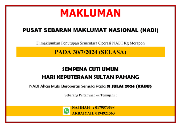 NOTIS CUTI KEPUTERAAN PAHANG